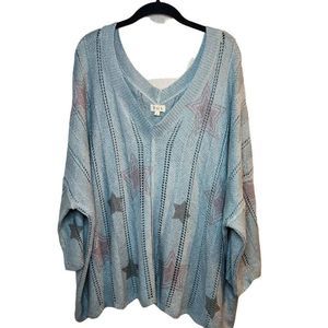 POL Light Blue V-Neck Sweater with Star Pattern